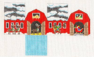 3-D Ornament ~ Reindeer Barn House 3-D Building Ornament handpainted Needlepoint Canvas by Susan Roberts