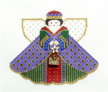 Angel ~ GIFT OF GOLD QUEEN Angel & Charms handpainted 18 Mesh Needlepoint Ornament Painted Pony
