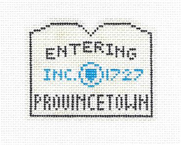 Travel Sign ~ PROVINCETOWN, CAPE COD, MASS. SIGN Ornament HP 18 Mesh Needlepoint Canvas Silver Needle