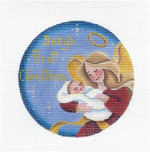Baby Round ~ Angel Baby Boy's First Christmas handpainted Needlepoint Canvas Rebecca Wood