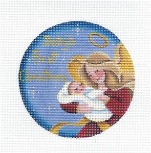 Baby Round ~ Angel Baby Boy's First Christmas 4" Rd. handpainted 18 Mesh Needlepoint Canvas Rebecca Wood