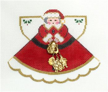 Angel ~ Christmas Angel in a Santa Suit with Metal Charms handpainted Needlepoint Ornament Canvas by Painted Pony