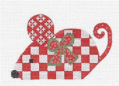 Christmas Mouse ~ Red Checkered handpainted 18mesh Needlepoint Ornament Canvas by CH Designs from Danji Designs