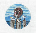 Bird Round ~ Different Feathers Turkey & Seagulls 3" HP Needlepoint Canvas Needle Crossings