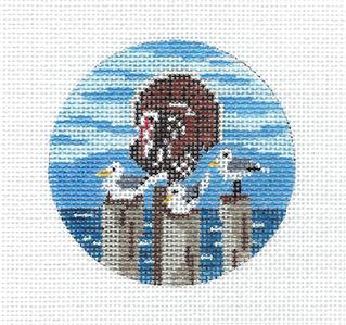 Bird Round ~ Different Feathers Turkey & Seagulls 3" HP Needlepoint Canvas Needle Crossings