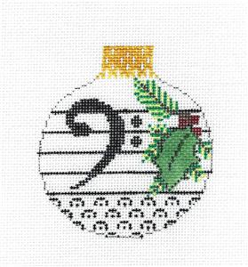 Round ~ MUSIC Base Clef Symbol Ornament 3.25" handpainted Needlepoint Canvas Whimsy & grace