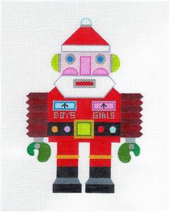 Child's Canvas ~ LG. Christmas Santa Red Robot 18 mesh handpainted Needlepoint Canvas for a Child by Raymond Crawford