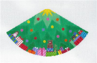 3-D Cone ~ Christmas Tree & Gifts 3-D Cone Ornament handpainted Needlepoint Canvas by Susan Roberts