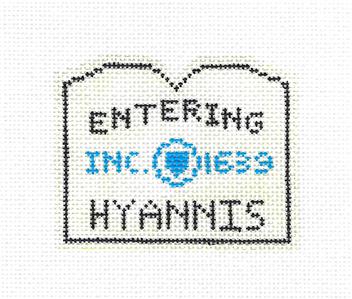 Travel Sign ~ HYANNIS, CAPE COD, MASS. SIGN Ornament HP Needlepoint Canvas by Silver Needle