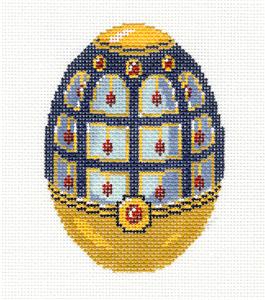 Faberge Egg ~ *EXCLUSIVE* Golden & Blue Jeweled Egg handpainted Needlepoint Canvas Ornament by LEE