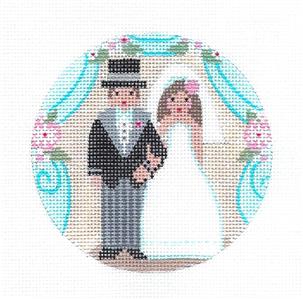 Wedding Canvas ~ Beautiful Bride & Groom WEDDING COUPLE handpainted Needlepoint Ornament by CH Designs ~ Danji