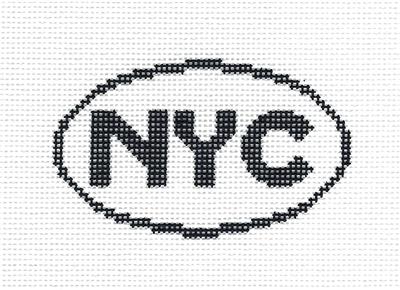Sign Oval ~ "NYC" NEW YORK CITY, New York SIGN handpainted Needlepoint Canvas Silver Needle