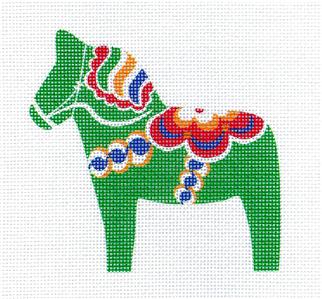 Canvas ~ DALA HORSE Green Multi-Color handpainted Needlepoint Canvas Pepperberry Designs