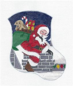 Stocking~Santa Up On The Rooftop Christmas Mini Stocking HP Needlepoint Canvas Danji