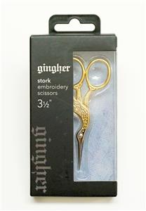 Scissors ~ Gold Plated Handles Stork Scissors with Leather Sheath SET by Gingher ~ Made in Italy