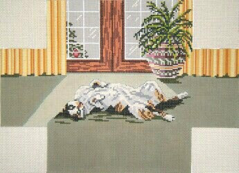 Brick Cover~Cat Lounging in the Sun handpainted Needlepoint Canvas~by Needle Crossings