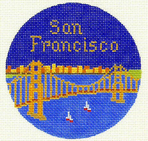 Travel Round ~ San Francisco, California handpainted 4.25" Needlepoint Canvas by Silver Needle
