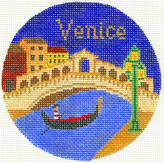 Travel Round ~ VENICE, ITALY handpainted 4.25" 18 mesh Needlepoint Ornament Canvas by Silver Needle