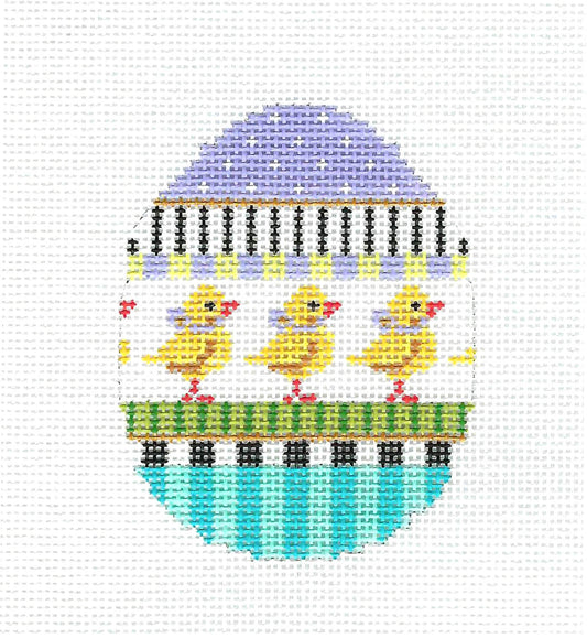 Kelly Clark ~ Parade of Yellow Chicks Easter Egg handpainted Needlepoint Ornament by Kelly Clark