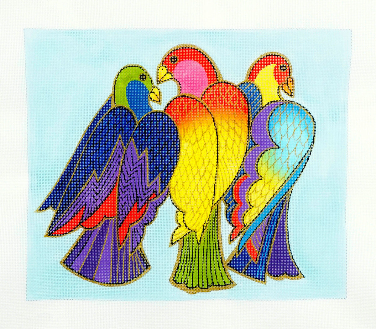 Birds ~ 3 Balinese Birds handpainted Large Needlepoint Canvas by Laurel Burch from Danji