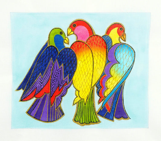 Birds ~ 3 Balinese Birds handpainted Large Needlepoint Canvas by Laurel Burch from Danji