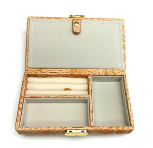 Leather Jewelry Box ~ TAN Leather Jewelry Box with Interior Compartments for Needlepoint Canvas by LEE
