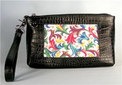 Accessory ~ Cosmetic Case in Black Leather Bag 45 Purse for a Needlepoint Canvas by LEE