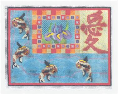 Oriental Canvas ~ Asian Koi Pond handpainted Needlepoint Canvas & STITCH GUIDE by Patt & Lee RETIRED