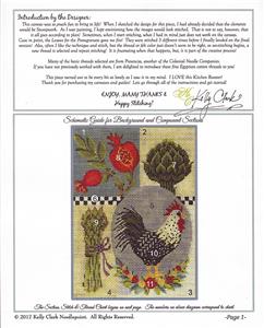 Sampler Canvas ~ KITCHEN ROOSTER & 14 Pg. STITCH GUIDE handpainted Needlepoint Canvas Kelly Clark