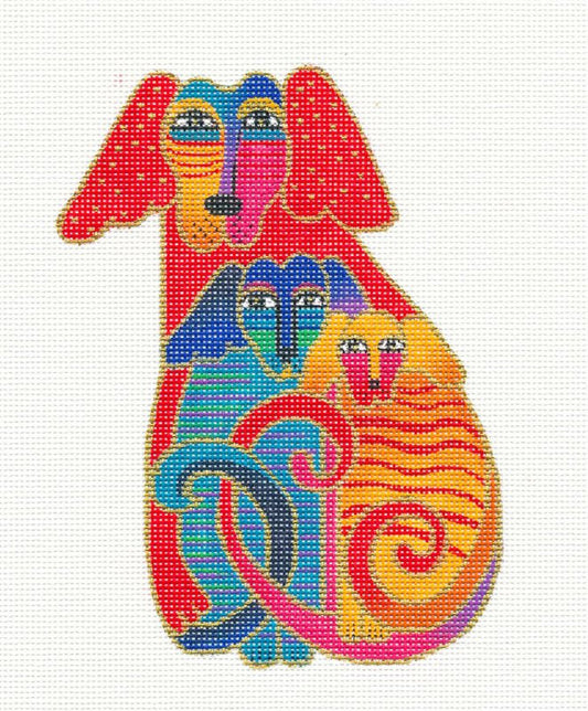 Laurel Burch Embracing Dogs Handpainted HP Needlepoint Canvas Danji Designs