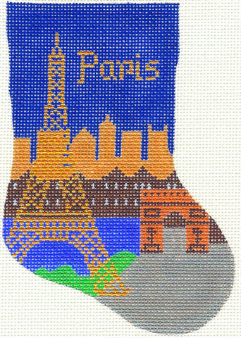 Stocking ~ Paris, France Mini Stocking handpainted Needlepoint Canvas by Silver Needle