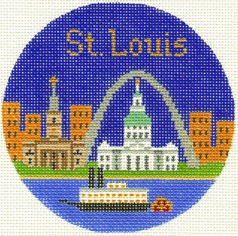 Round ~ St. Louis, Missouri handpainted 4.25" Needlepoint Canvas by Silver Needle