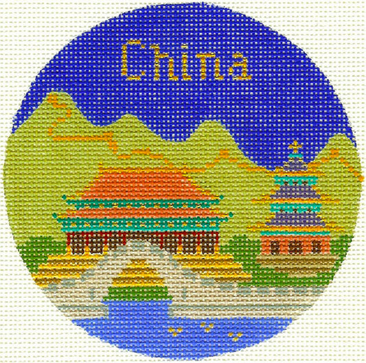 Travel Round ~ Country of CHINA handpainted 4.25" Needlepoint Canvas by Silver Needle