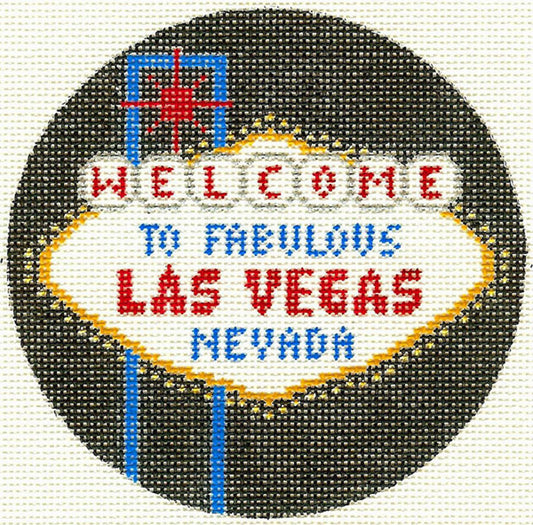 Travel ~ Las Vegas, Nevada handpainted 4.25" Needlepoint Ornament Canvas by Silver Needle