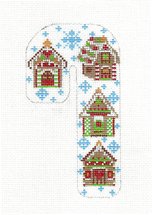 Candy Cane ~ 4 Gingerbread Houses Medium Candy Cane handpainted Needlepoint Canvas CH Designs Danji