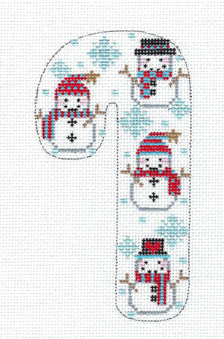 Candy Cane ~ 4 Snowmen handpainted Medium Candy Cane Needlepoint Canvas by CH Designs from Danji