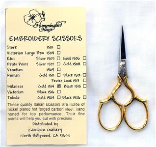 SCISSORS ~ Milanese Italian Embroidery Scissors for Needlepoint, Embroidery, Cross Stitch by Hummingbird House~ Great Gift
