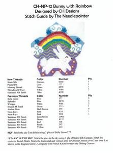 Canvas- Rainbow Bunny & STITCH GUIDE handpainted Needlepoint Canvas by CH Design Danji