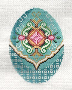 Faberge Egg ~ Turquoise Jeweled EGG handpainted Needlepoint Canvas Ornament by LEE