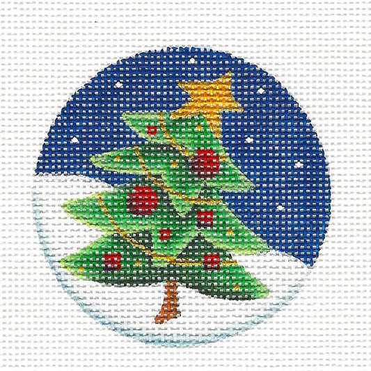 Christmas Round ~ Leaning Tree handpainted Needlepoint Canvas by Rebecca Wood