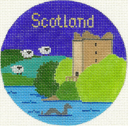 Round ~ COUNTRY of SCOTLAND handpainted 4.25" 18 Mesh Needlepoint Canvas by Silver Needle