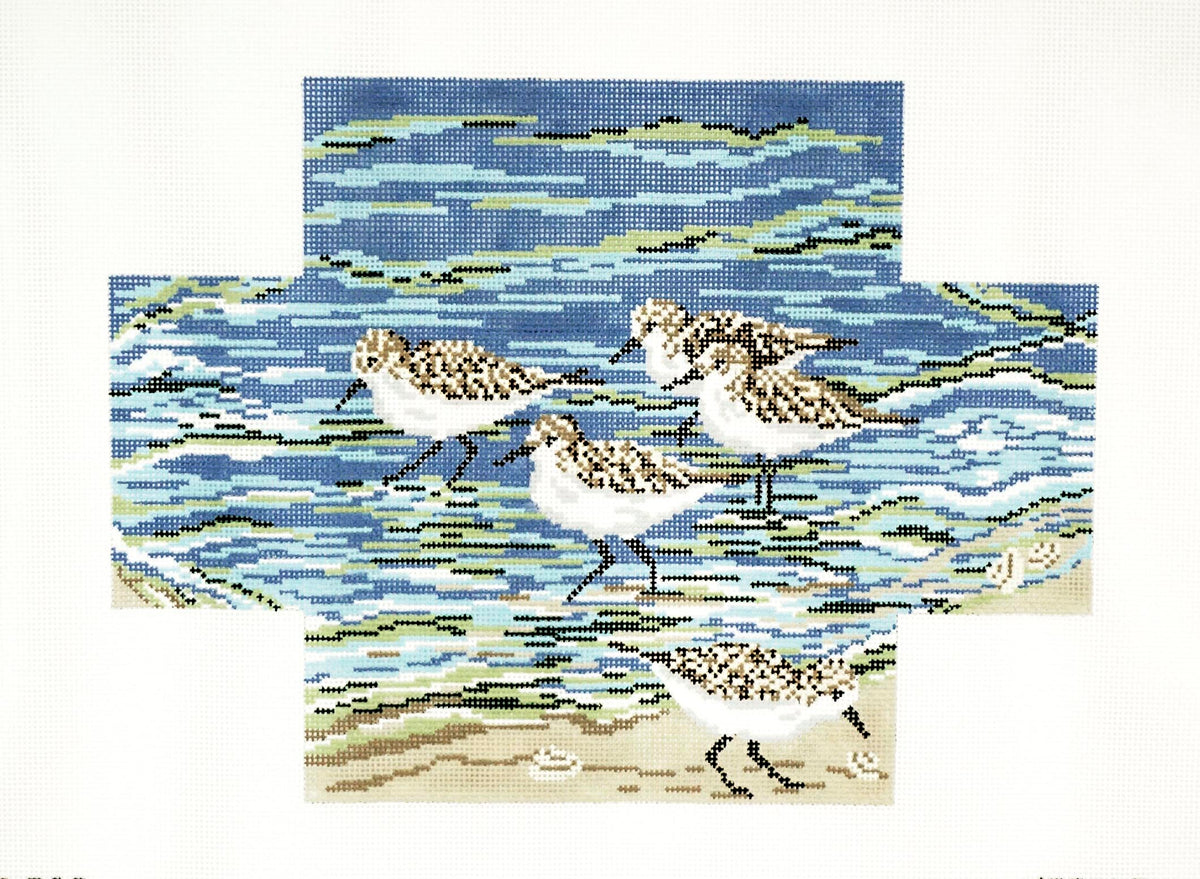 Brick Cover ~ 5 Sanderlings at the Waters Edge handpainted 13Mesh Needlepoint Canvas by Needle Crossings