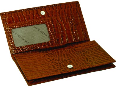 Accessory ~ Wallet with Snap Closure Brown Alligator texture Leather Wallet for a Needlepoint Canvas by Lee