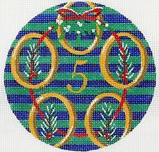12 Days of Christmas 5 Golden Rings on Hand Painted Needlepoint Canvas by JulieMar