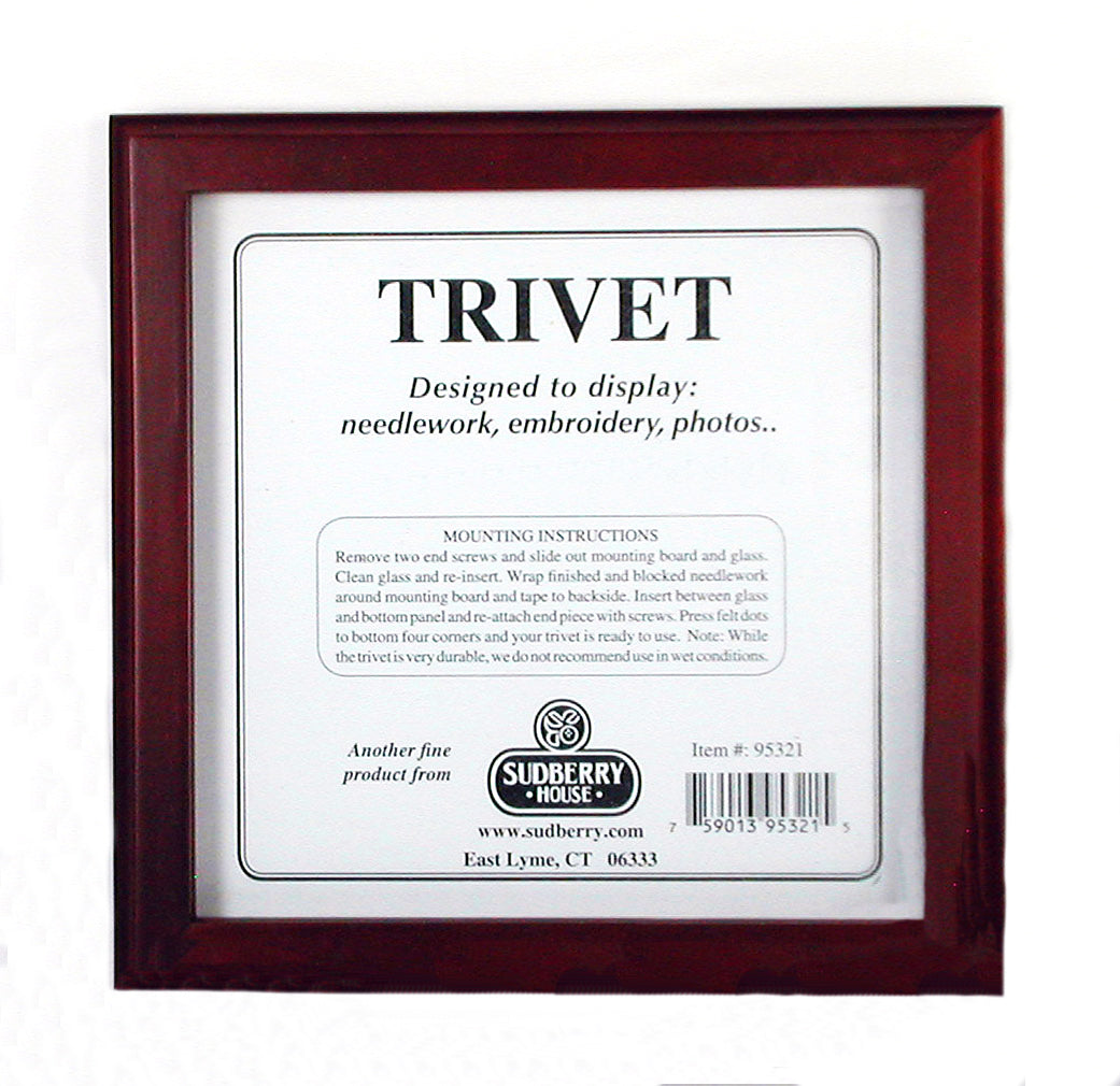 Accessories ~ Mahogany Stain Solid Wood 6" Trivet w/ Glass Insert for Needlepoint, Cross Stitch by Sudberry House