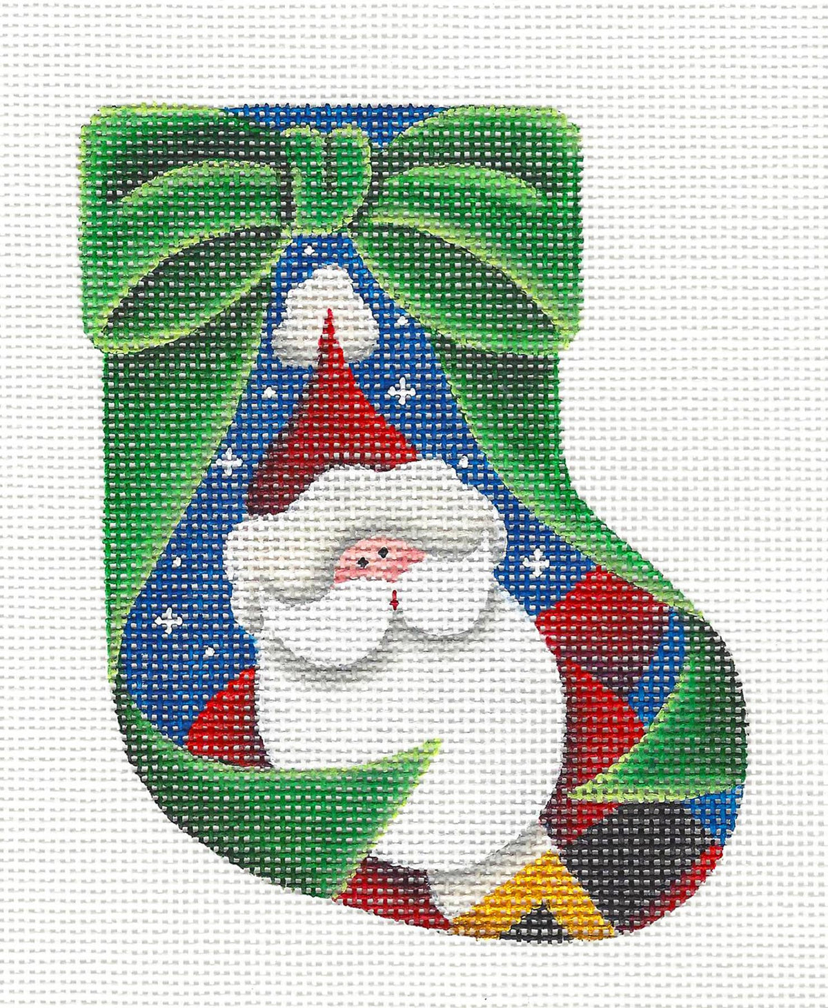 Stocking ~ Santa Mini Stocking handpainted 18 Mesh Needlepoint Ornament Canvas by Rebecca Wood