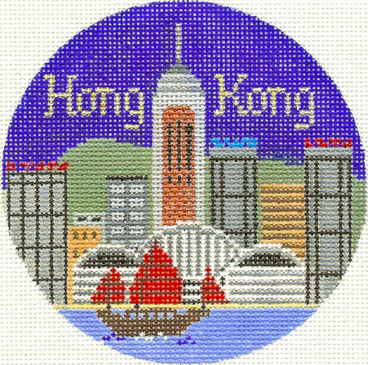 Round ~ Hong Kong handpainted 4.25" Needlepoint Canvas Ornament by Silver Needle