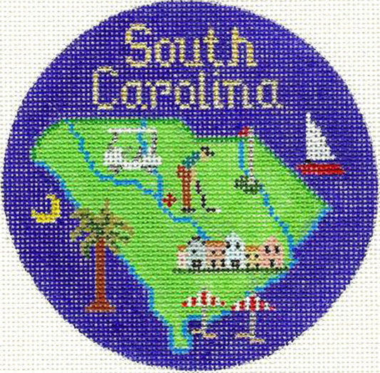 Travel Round ~ SOUTH CAROLINA handpainted 4.25" Needlepoint Ornament Canvas by Silver Needle