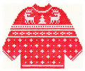 Sweater ~ 2 Reindeer on a Red & White KNITTED SWEATER 13 Mesh handpainted Needlepoint Canvas by Silver Needle