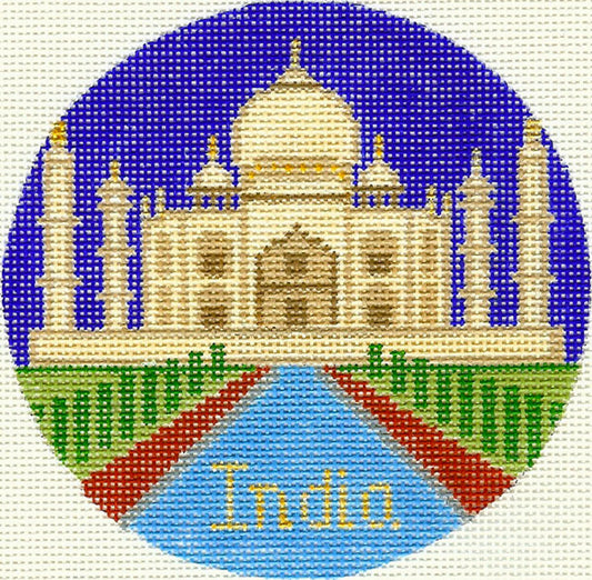 Travel Round ~ 4.25" India handpainted Needlepoint Canvas by Silver Needle